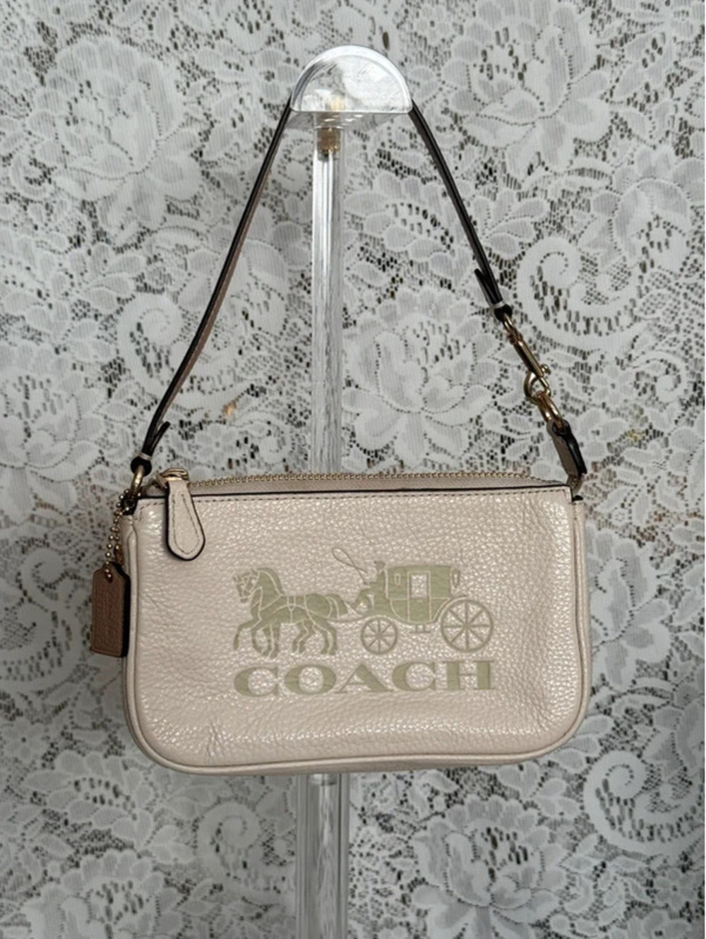 Coach Nolita 19 Horse & Carriage Chalk Pebbled Leather Wristlet Shoulder Bag